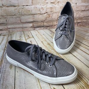 Superga Grey Croc Embossed Womens Size 9.5 Lace Up Sneakers Shoes Mens Sz 8 EUC